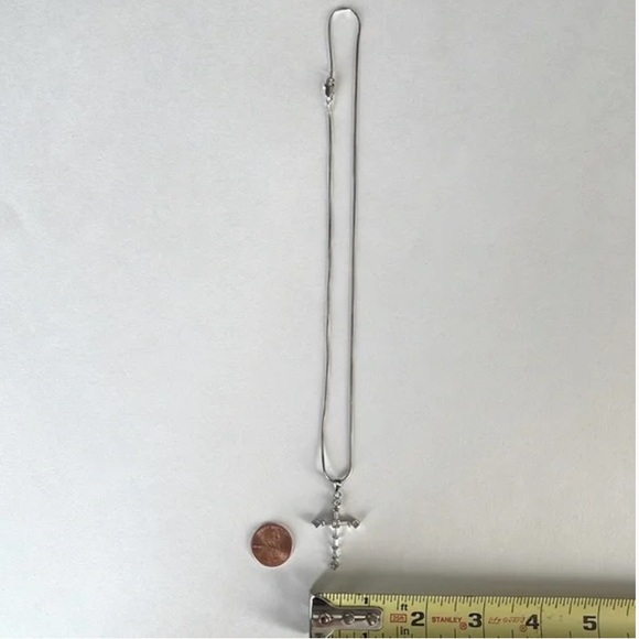 925 Sterling Silver Necklace w VINTAGE Crystal Cross Pendant - Picture 6 of 7